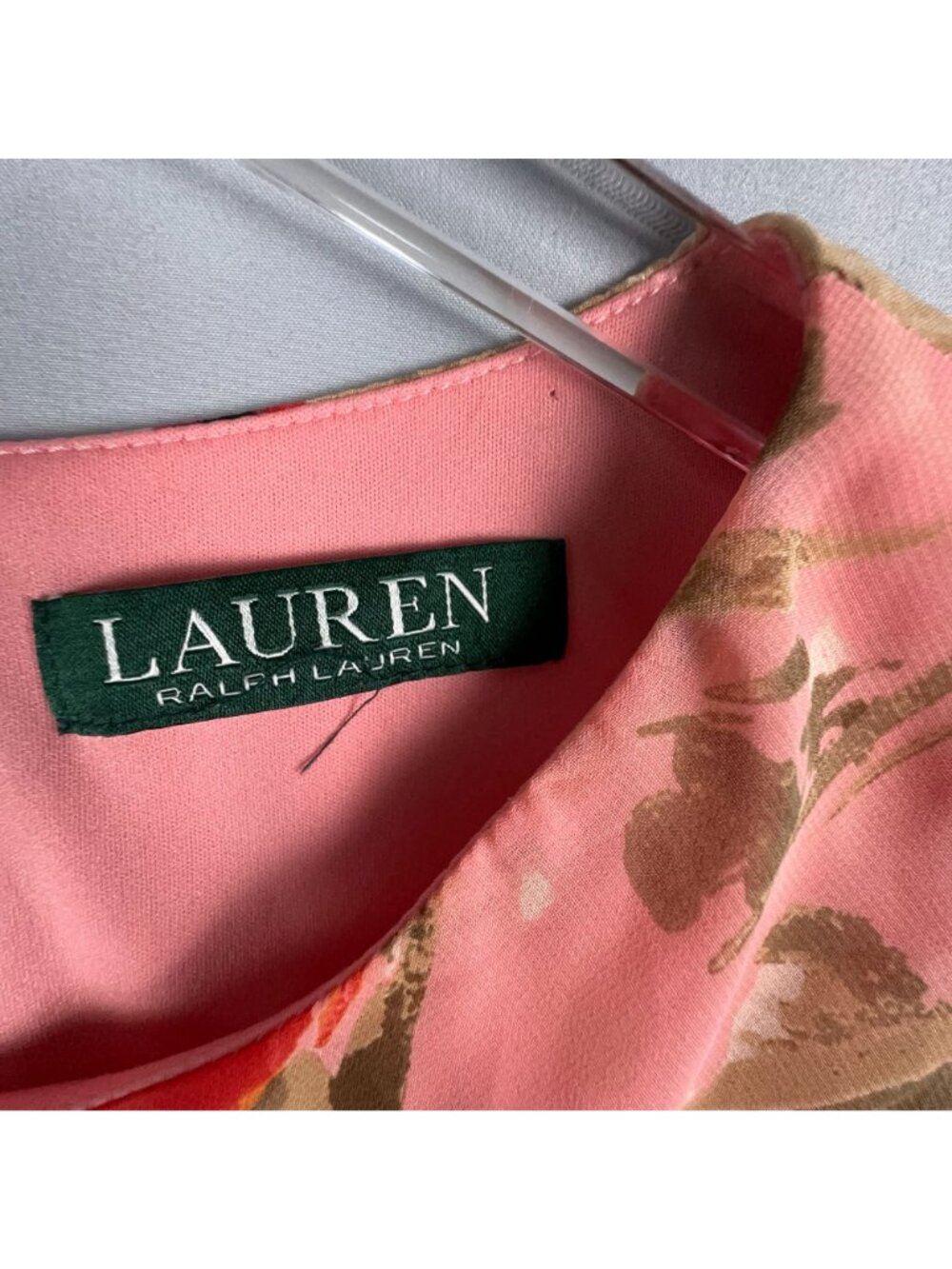Lauren Ralph Lauren Dress Size 12 Shift Midi Sleeveless Floral Chiffon Pink - Picture 5 of 10